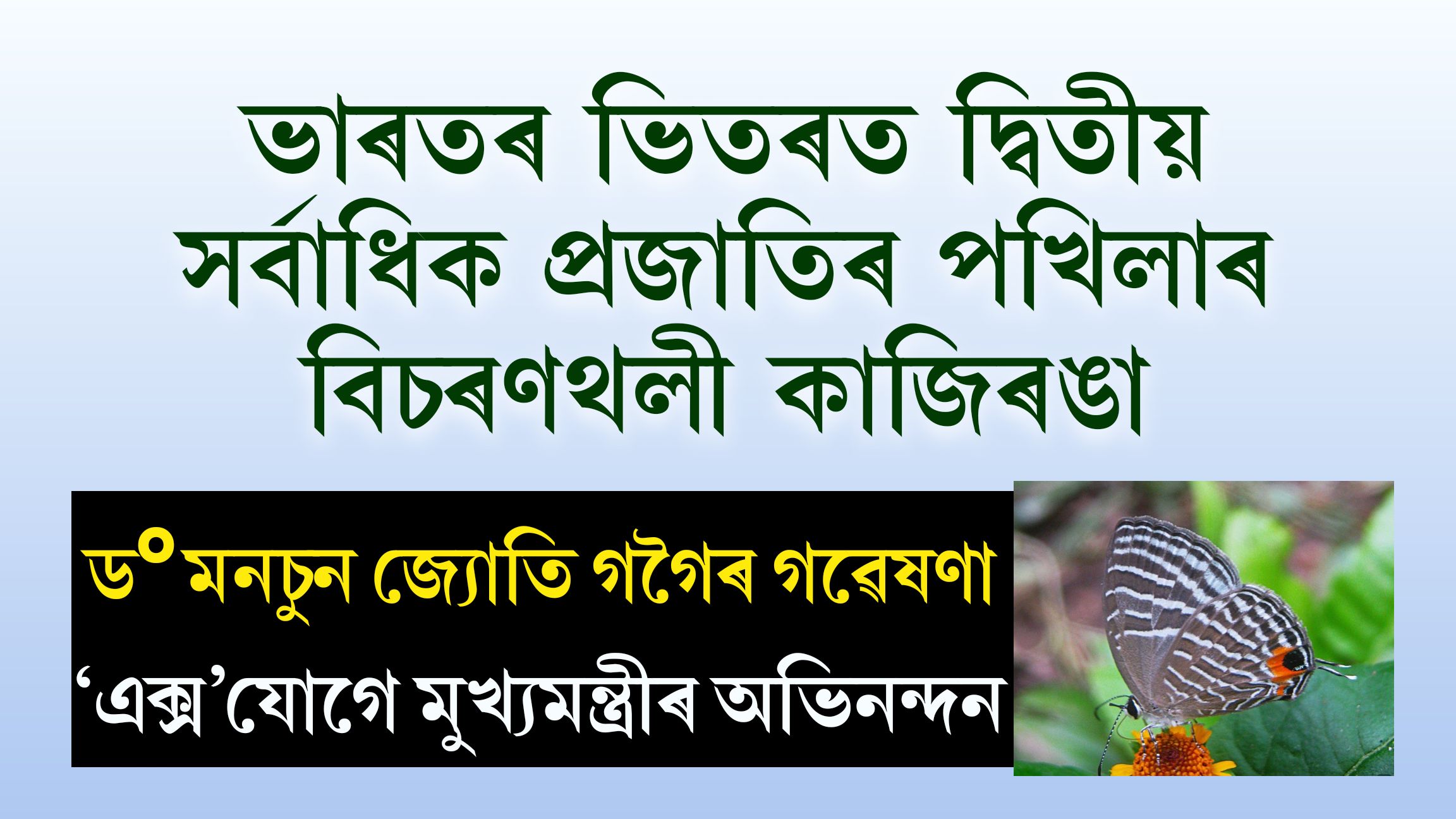 ভাৰতৰ ভিতৰত দ্বিতীয় সৰ্বাধিক প্ৰজাতিৰ পখিলাৰ বিচৰণথলী কাজিৰঙা